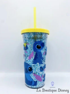 Gobelet Paille Stitch Disney Store Verre Plastique Paillettes Bleu Jaune -Disney gobelet paille stitch disney store verre plastique bleu jaune lilo et stitch paillettes 2