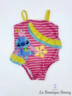 Maillot De Bain Stitch Disney Baby By Disney Store Taille 6-9 Mois Rayures Rose Jaune