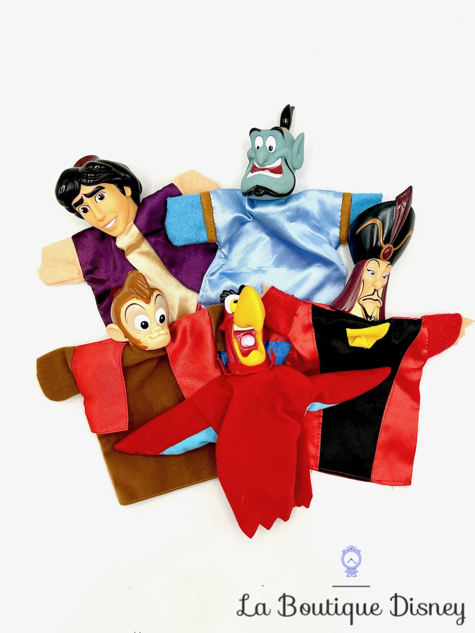Marionnettes Aladdin Disney Main Vintage Iago Jafar Génie Abu 3 Marionnettes Aladdin Disney Main Vintage Iago Jafar Génie Abu
