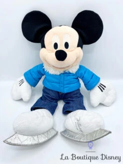 Peluche Mickey Mouse Noël Disney Store 2011 Patins Manteau Bleu 45 Cm