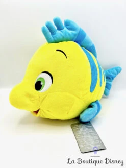 Peluche Polochon La Petite Sirène Disney Store 2023 Poisson Jaune Bleu 38 Cm