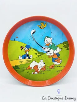 Plateau Donald Riri Fifi Loulou Walt Disney Productions Vintage Métal Rouge