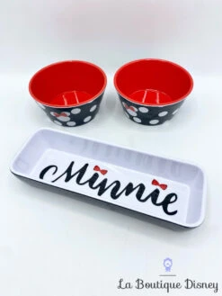 Ensemble Apéritif Mini Bol Plateau Minnie Mouse XOXO Été Disney Store Melamine Rouge Noir