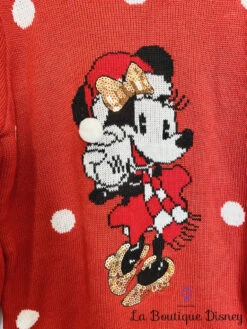Pull Noël Minnie Mouse Disney Cache Cache Taille M Rouge Pois -Disney pull minnie mouse noel rouge disney cache cache pois paillettes 3