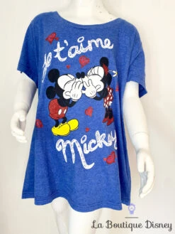 Tee Shirt Mickey Minnie Bisous Disney Store Taille XL Bleu Je T'aime Mickey